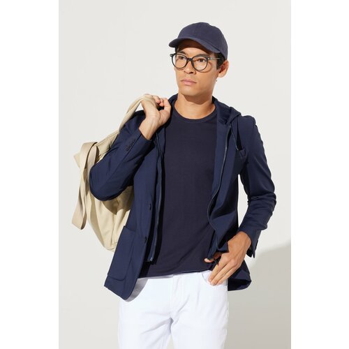 ALTINYILDIZ CLASSICS Men's Navy Blue Slim Fit Slim Fit Mono Collar Cotton Patterned Blazer Jacket Slike