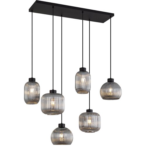 QAZQA Smart hanglamp zwart met smoke glas 6-lichts incl. Wifi A60 - Ana Cene