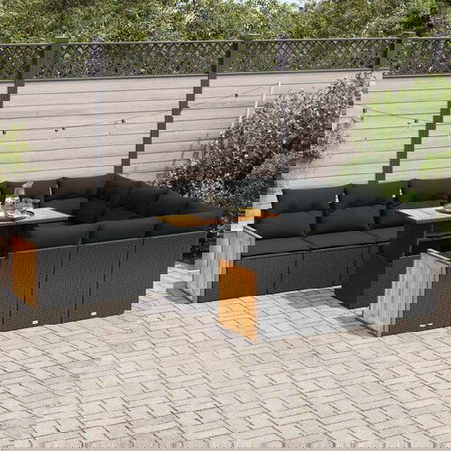 vidaXL 11-dijelni set vrtnih sofa poliratan i bagrem s jastucima crni Cene