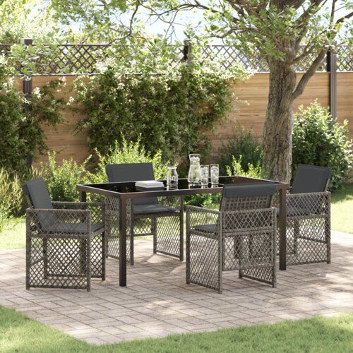  5-kompletni set za blagovanje na otvorenom s jastučićima sivo poliratano Slike