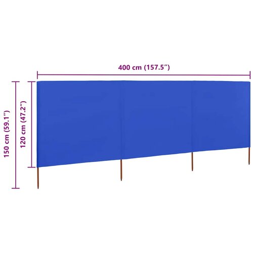  Vjetrobran s 3 panela od tkanine 400 x 120 cm azurno plavi Slike