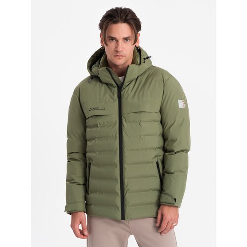 Ombre Men's winter jacket with detachable hood - olive Cijene