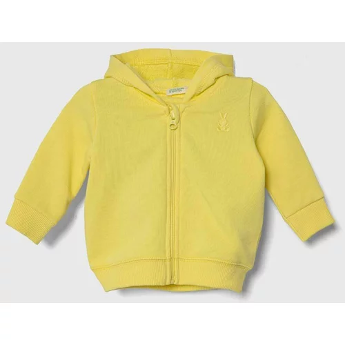 United Colors Of Benetton Bombažen pulover za dojenčka rumena barva, s kapuco