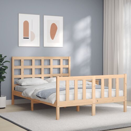 The Living Store Posteljni okvir z vzglavjem 140x190 cm trden les - Posteljni Okvir, (21523506) Slike