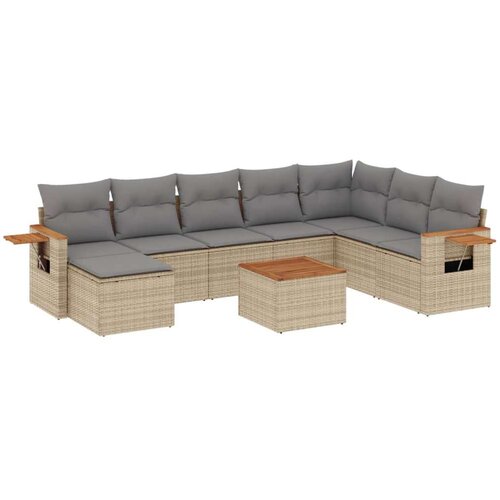 VidaXL 9-dijelni set vrtnih sofa s jastucima bež od poliratana Slike