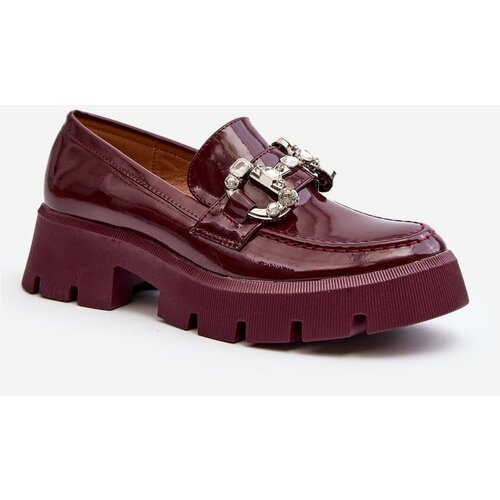 Kesi Women's patent leather loafers with embellishment, burgundy Arsaba Slike