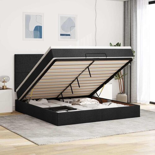  Otomanski krevet s madracem crni 160x200cm od tkanine Slike