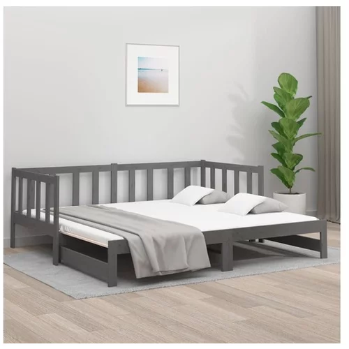  Izvlečna dnevna postelja siva 2x(80x200) cm trdna borovina