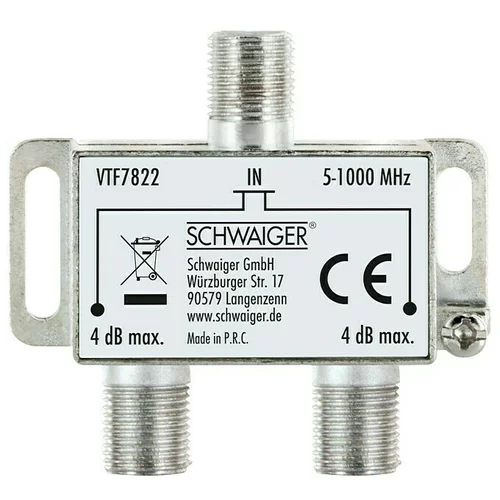 SCHWAIGER Razdjelnik (2-struko, F utičnica, 5 - 1.000 MHz, 4 dB)