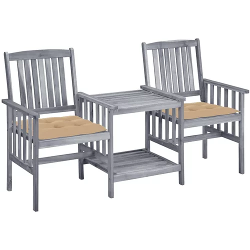 vidaXL Vrtni stoli s čajno mizico in blazinami trden akacijev les, (20673718)