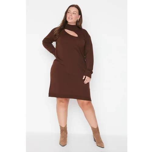 Trendyol Curve Brown Stand Up Collar Cut Out Detailed Knitwear Dress