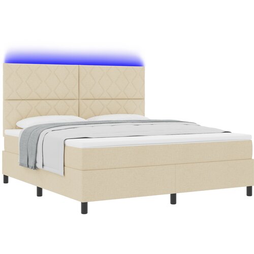 vidaXL Box spring krevet s LED trakama Krema 180 x 200 cm tkanina - Krema 180 x 200 cm Dizajn s rombovima Cene