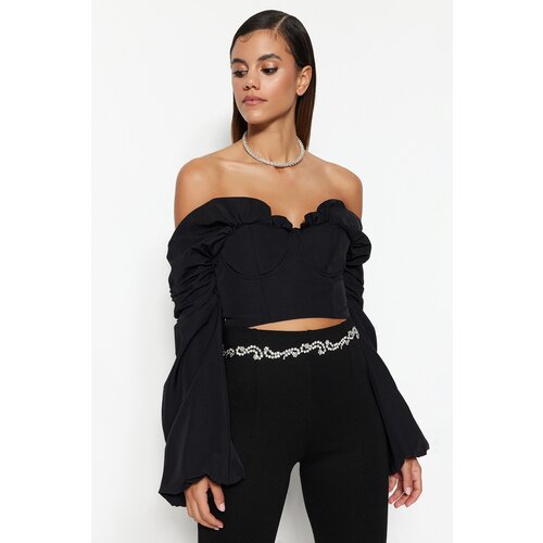 Trendyol Black Collar Detailed Poplin Blouse Slike