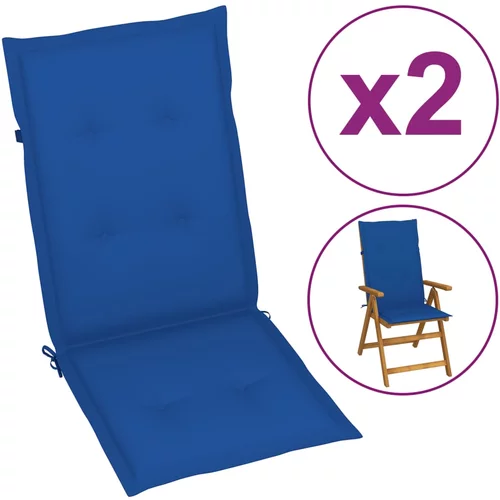 vidaXL jastuci za vrtne stolice 2 kom kraljevsko plavi 120 x 50 x 3 cm