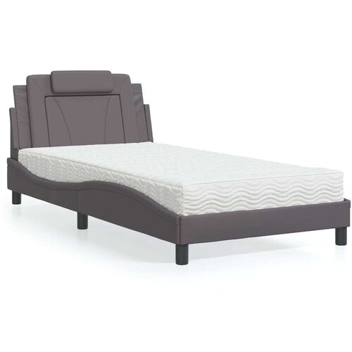  Krevet s madracem sivi 100 x 200 cm od umjetne kože Slike