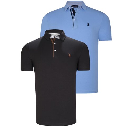 Dewberry DUAL SET T8582 MENS T-SHIRT-BLACK-LIGHT BLUE Slike