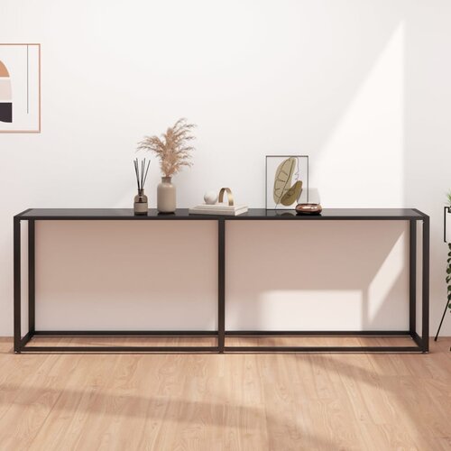 vidaXL Konzolna mizica črna 220x35x75,5 cm kaljeno steklo Cene