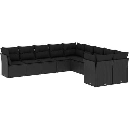  10-dijelni set vrtnih sofa s jastucima crni od poliratana Slike