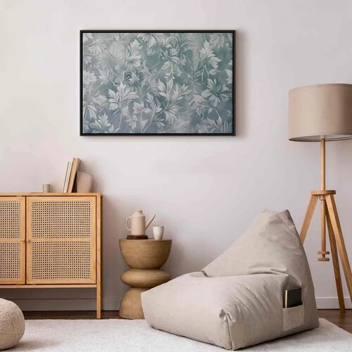  Slika - Ornaments in Worn Muted Turquoises: Delicate Plant Pattern 120x80 U crnom drvenom okviru Slike