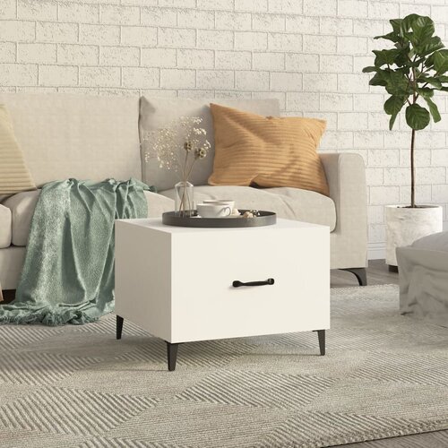 VidaXL Klubska mizica s kovinskimi nogami bela 50x50x40 cm Slike