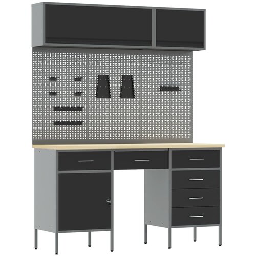 VidaXL 8-delni delovni kabinet in set pegboard v črni MDF in kovini Slike