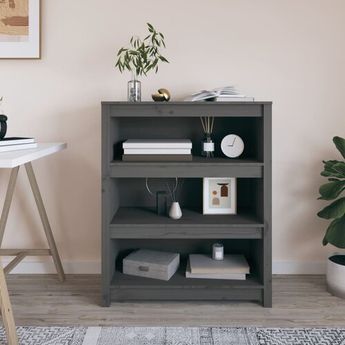 The Living Store Knjižna omara siva 80x35x97 cm trdna borovina - Knjižna Omara, (21431669) Slike