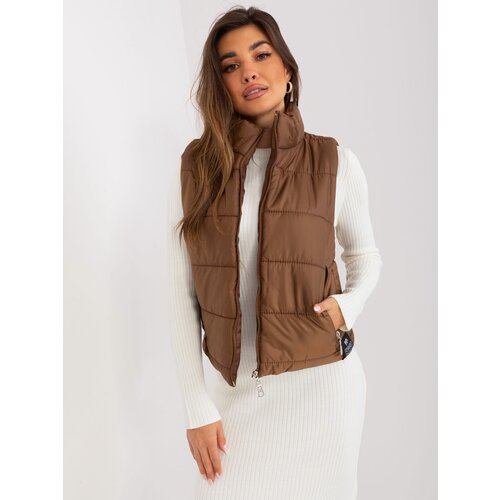 Fashion Hunters Brown short quilted vest with pockets Cene