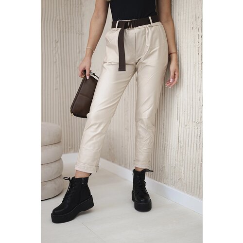 Kesi Włoski Waxed trousers with a belt beige Slike