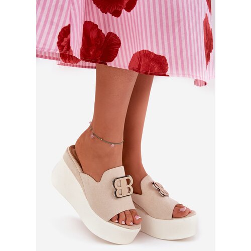 Boto Platform And Wedge Sandals With Decoration Beige Tanonea Cene