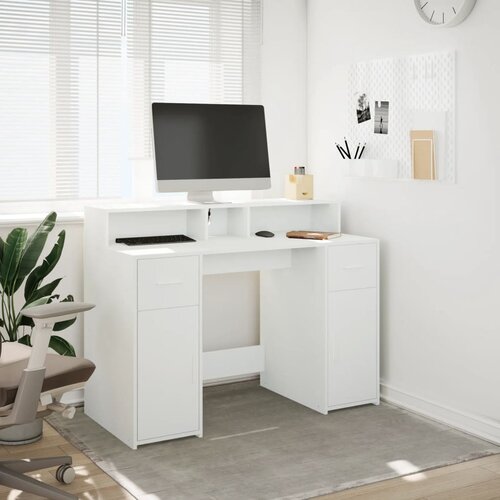  Radni stol LED bijeli 120 x 55 x 91 cm od konstruiranog drva Slike