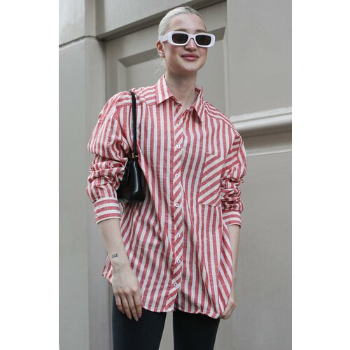 Madmext Women's Red Striped Oversize Shirt Mg1729 Slike