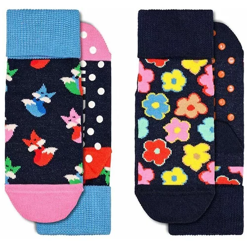 Happy Socks Otroške nogavice Antislip Fox & Flower 2-pack mornarsko modra barva