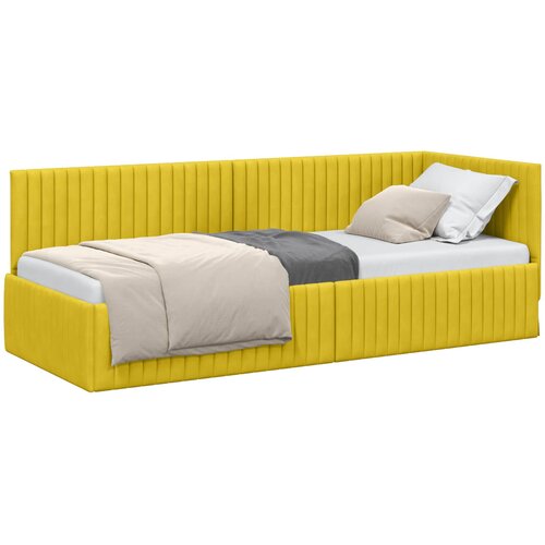  Kutni okvir kreveta s uzglavljem Žuta 80 cm x 200 cm Bar&amp;scaron;un Slike