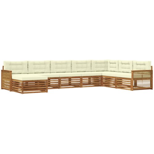  Set vanjskih sofa 8 kom. Prirodna i krem Čvrsto drvo akacije Slike