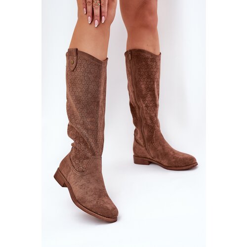 S. BARSKI Flat Heel Boots With Perforated Pattern Brown S.Barski Slike