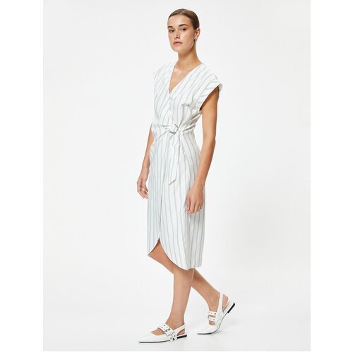 Koton Midi Double Breasted Dress Sleeveless Belt Detailed Slim Fit Slike