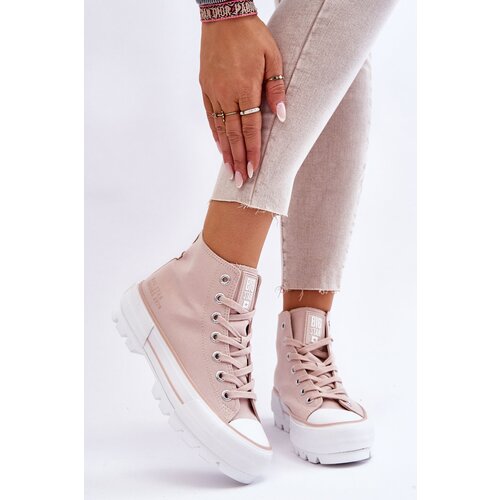 Big Star High Fabric Sneakers on Big Star Platform LL274157 Nude Cene