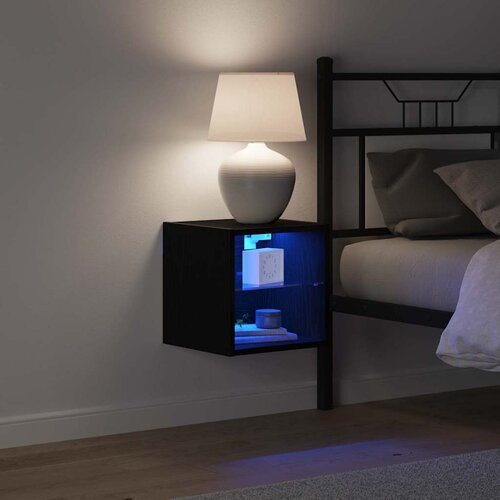  LED zidni noćni ormarić Zidne 2 pcs Crna 30 x 28,5 x 30 cm Slike