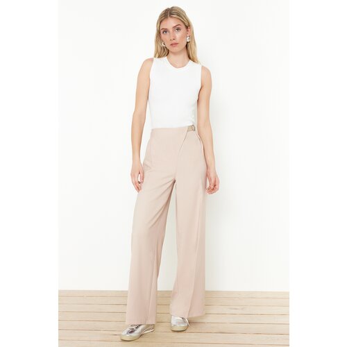 Trendyol beige belted wide leg/wide leg woven trousers Slike