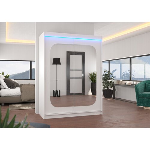 ADRK Drsna omara z ogledalom in LED osvetlitvijo CLEVER 150 - BELA Slike