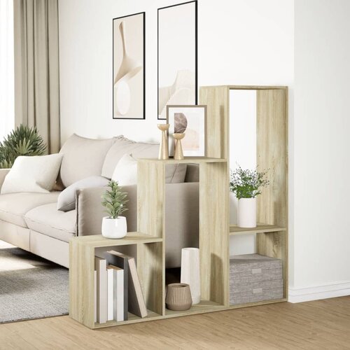 Pregrada regal za knjige 3 razina hrast 123x29x123 cm drveni Slike