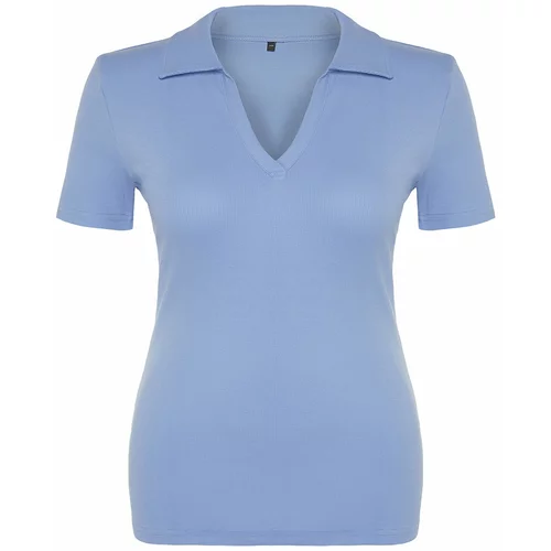 Trendyol Curve Blue Polo Neck Bodycone Knitted Blouse