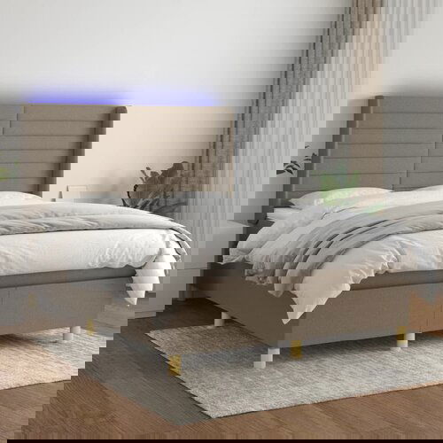 vidaXL Box spring postelja z vzmetnico LED taupe 140x200 cm blago Cene