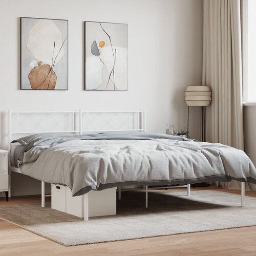  The Living Store Kovinski posteljni okvir z vzglavjem bel 140x200 cm - Kovinski Posteljni Okvir, (21454154) Slike