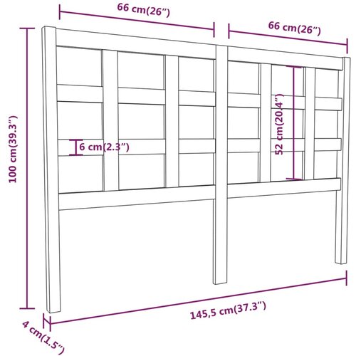  Uzglavlje za krevet crni 145,5 x 4 x 100 cm od masivne borovine Slike