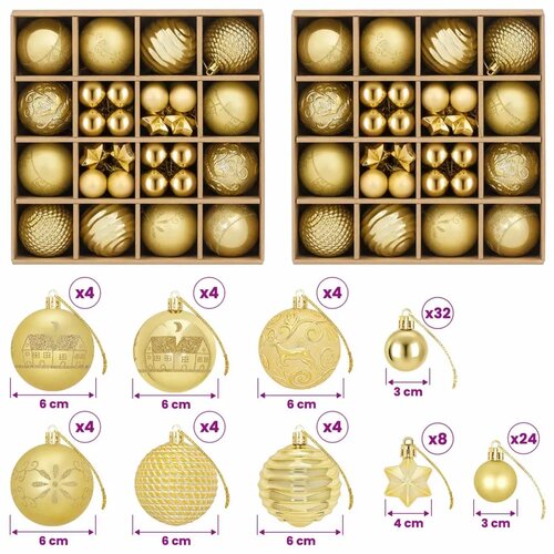  Set božićnih kuglica 88 kom. Zlatno &amp;Oslash; 6 cm Plastika - Zlatno Slike