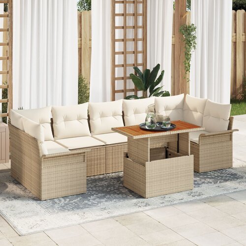 VidaXL 8-dijelni vrtni sofa set s jastučićima Bež Poli Ratan Akacija Slike