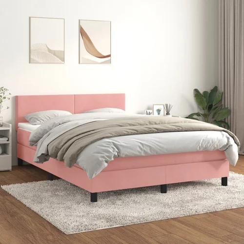 vidaXL Box spring postelja z vzmetnico roza 140x200 cm žamet