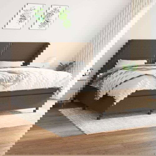  Box spring postelja z vzmetnico temno rjava 180x200 cm blago, (20899733) Cene