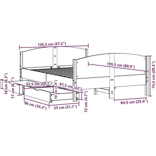 VidaXL Okvir kreveta bez madraca 140 x 190 cm od masivne borovine Slike